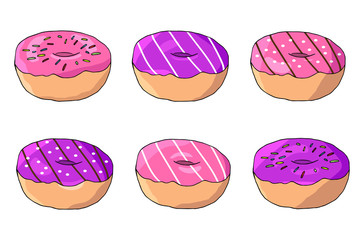 Set of donuts in with strawberry and blueberry cream