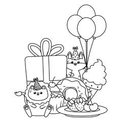 Lion and fox in happy birthday celebration