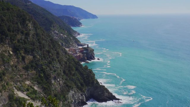 Landscape of Vernazza village from the top of the hill in Cinque Terre, Italy
