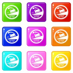 Train journey sign icons set 9 color collection isolated on white for any design
