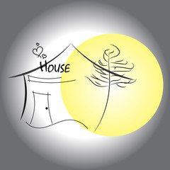 Simple house icon with a shining moon background
