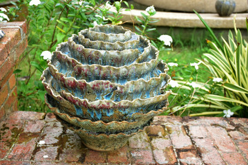 gnarled vase in garden