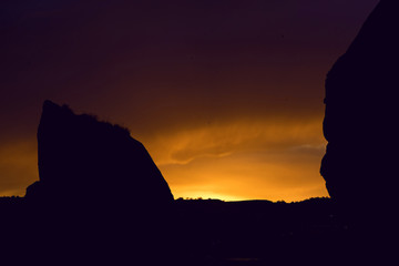 old town of goreme in Turkey, the houses and the fortress at sunset