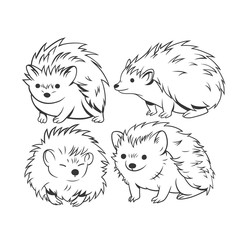 Cute hedgehogs black outline vector set © Юлия Баслык