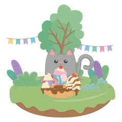 Kawaii cat with happy birthday cake design