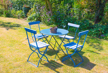 table and chairs in a garden