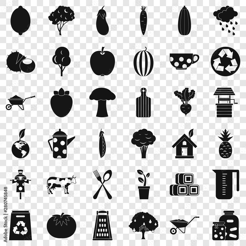 Poster mushroom icons set. simple style of 36 mushroom vector icons for web for any design