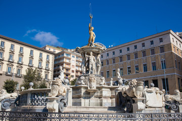 The famous Fountain of Neptune located at Municipio square in Naples built on 1600