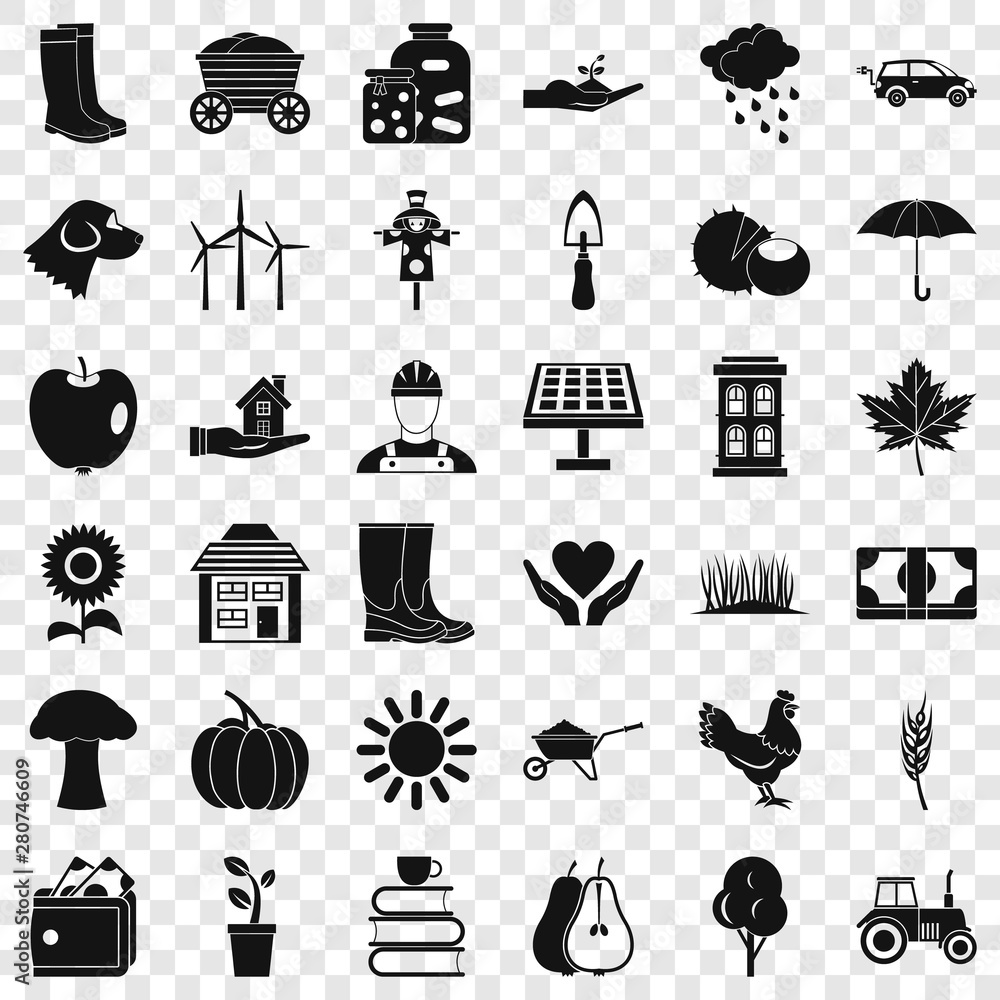 Poster autumn icons set. simple style of 36 autumn vector icons for web for any design