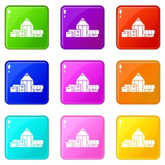 Chemical hangar icons set 9 color collection isolated on white for any design