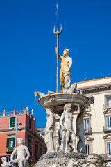The famous Fountain of Neptune located at Municipio square in Naples built on 1600