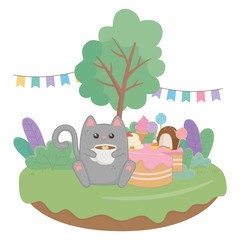 Obraz na płótnie Canvas Kawaii cat with happy birthday cake design