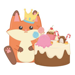 Kawaii of fox cartoon with cake design