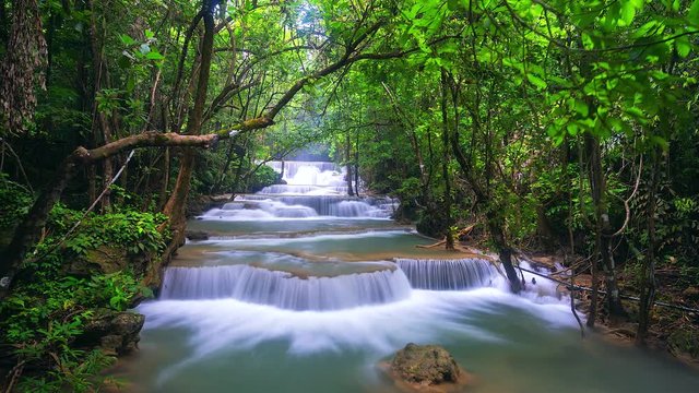 4K,Time lapse view of Huai Mae Khamin Waterfall in Kanchanaburi Thailand