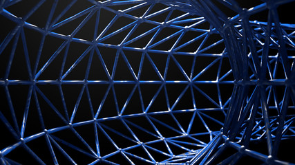 Futuristic Visualization: Abstract Triangular Grid Mesh Tunnel. Innovative Background, 3D Render