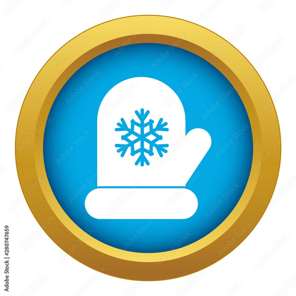 Poster mitten with white snowflake icon blue vector isolated on white background for any design