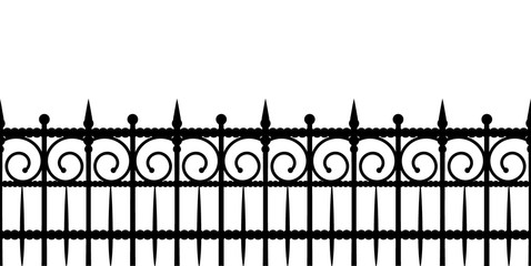 Silhouette of a fence. Seamless horizontal vector pattern on white background.