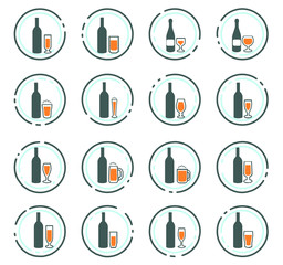 Glasses and cups icons set