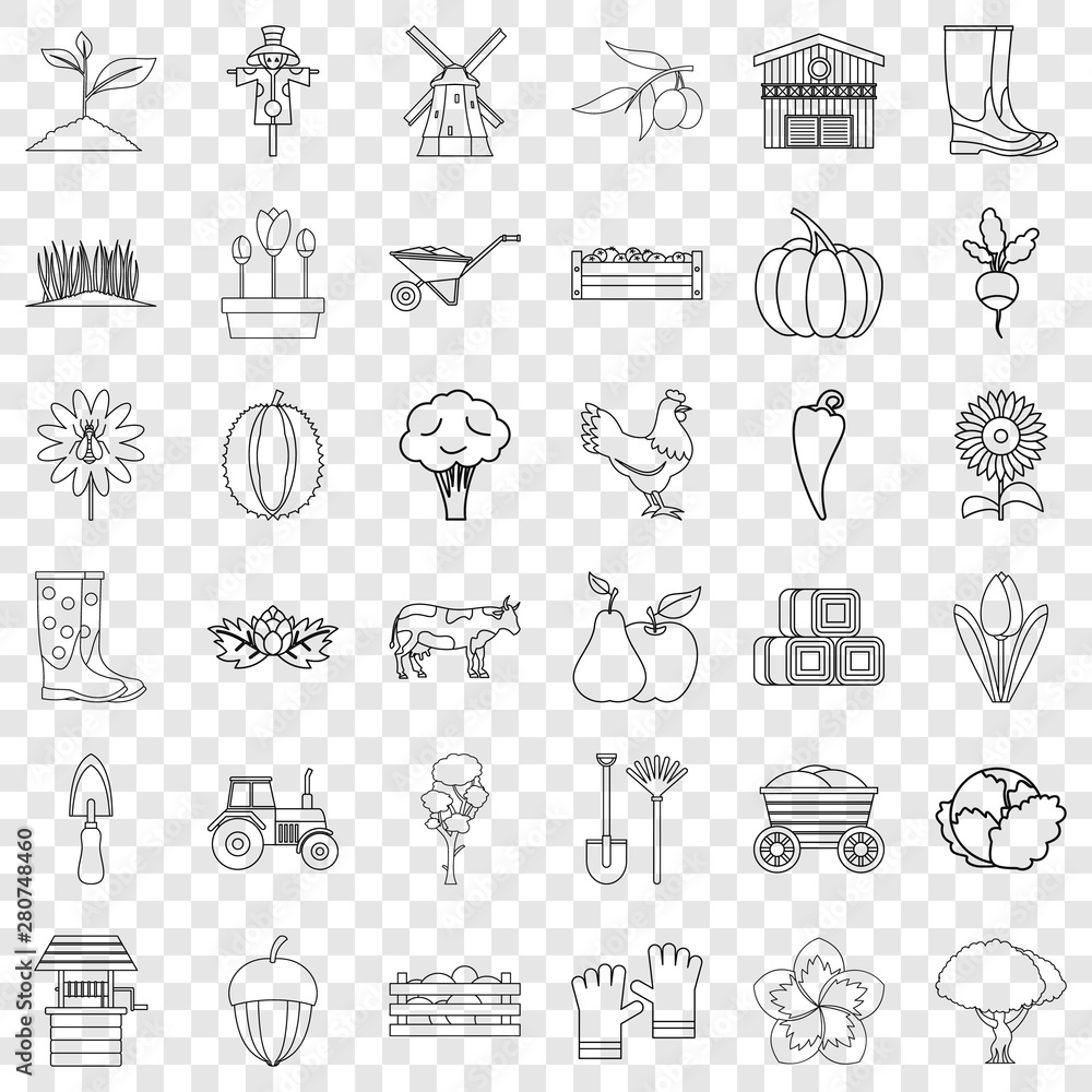 Poster autumn icons set. outline style of 36 autumn vector icons for web for any design