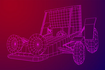 Off road dune buggy car. Terrain vehicle. Outdoor car racing, extreme sport oncept. Wireframe low poly mesh vector illustration © newb1
