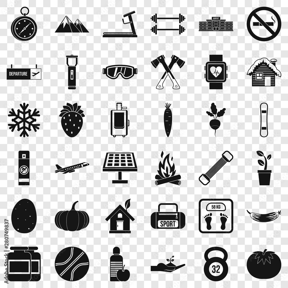 Poster snow icons set. simple style of 36 snow vector icons for web for any design
