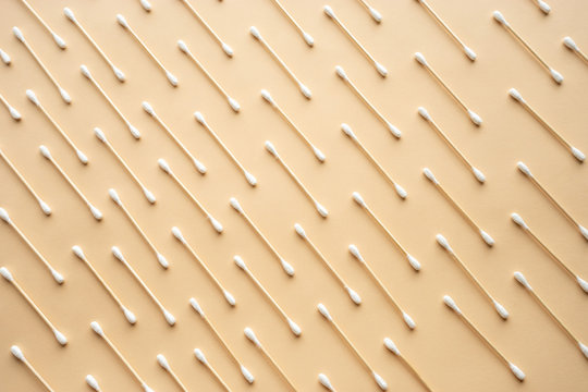 Bamboo Cotton Buds On Beige Background