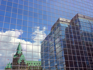 reflection of parlaiment nuilding in Ottawa downtown