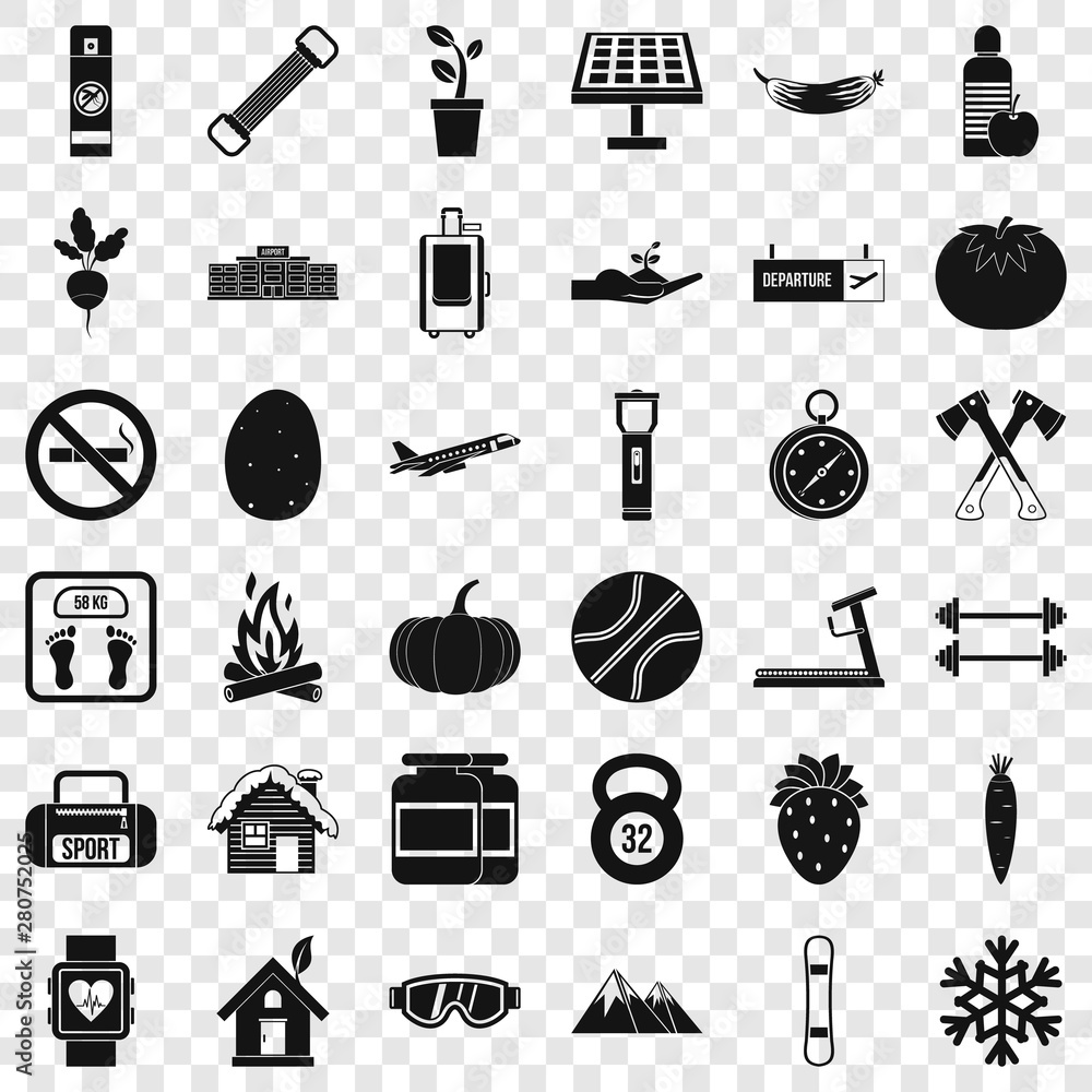 Poster strawberry icons set. simple style of 36 strawberry vector icons for web for any design