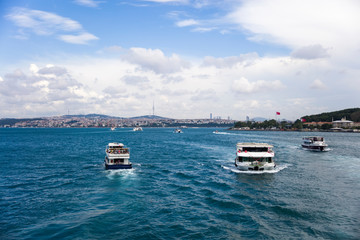 Boat at Bosphorus strait in Istanbul, Turkey