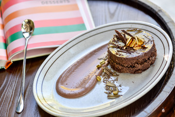 chocolate cake with cream and chocolate