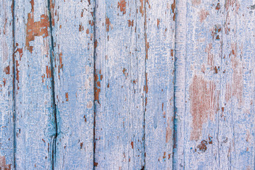 Old painted cracked boards, top view. Wood texture.
