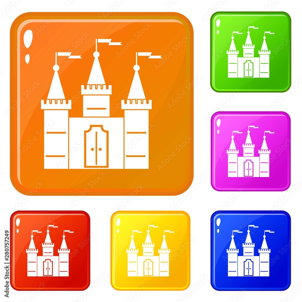 Poster castle icons set collection vector 6 color isolated on white background