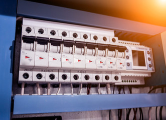 Voltage switchboard with circuit breakers.