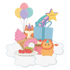 Lion and fox in happy birthday celebration