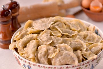 cooked dumplings in a large plate close-up