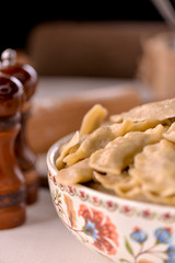 cooked dumplings in a large plate close-up