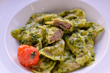 Dumplings in a Pesto Sauce