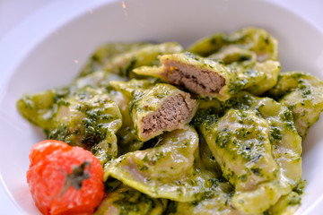 Dumplings in a Pesto Sauce