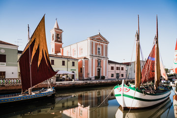 A morning on the Port of Leonardesco Canal, one of the most important monuments of Cesenatico, on the Romagna Riviera in Italy