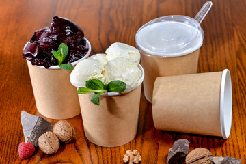ice cream in disposable cups