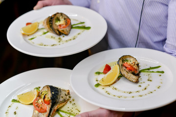 fried mackerel in the author's filing in the form of a roll