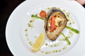fried mackerel in the author's filing in the form of a roll