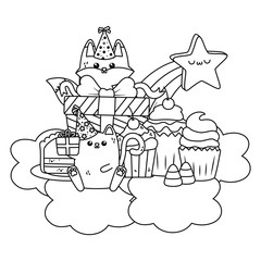 Fototapeta premium Cat and fox in happy birthday celebration