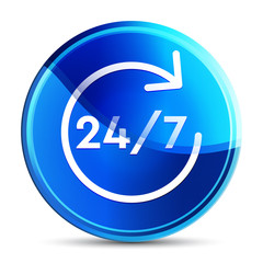 24/7 rotate arrow icon glassy vibrant sky blue round button illustration