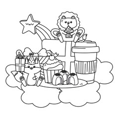 Lion and fox in happy birthday celebration