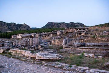 Fototapeta na wymiar Turkey: tombs of the 1st and 2nd century AD in the North Necropolis of Hierapolis (Holy City), the ancient city located on hot springs in classical Phrygia whose ruins are near Pamukkale