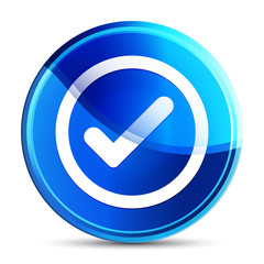 Check box icon glassy vibrant sky blue round button illustration