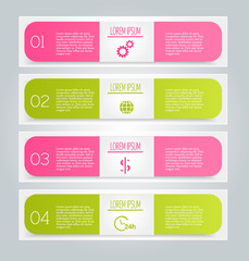 Business infographics template for presentation, education, web design, banners, brochures, flyers. Pink and green tabs. Vector illustration.