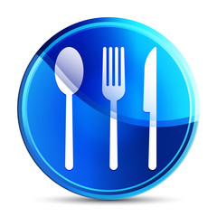 Cutlery icon glassy vibrant sky blue round button illustration