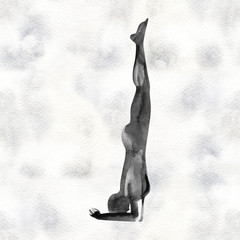 Watercolor yoga pose. Asana. Healthy lifestyle and relaxation.